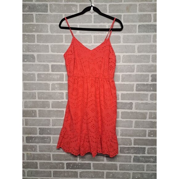 Japna Dresses & Skirts - Japna Womens Hot Pink Eyelet Strapply Knee Ruffle Summer‎ Dress Size Medium